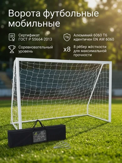 Обложка карточки: футбольные ворота мобильные с перечнем характеристик